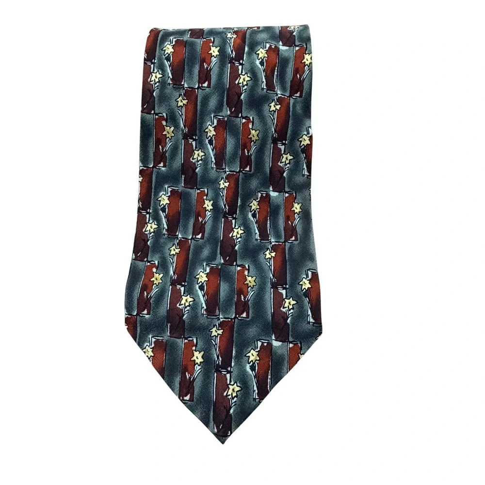 J. Garcia Mens Silk Tie‎ Collection Fifteen Tree Abstract Floral Blue Red Silk